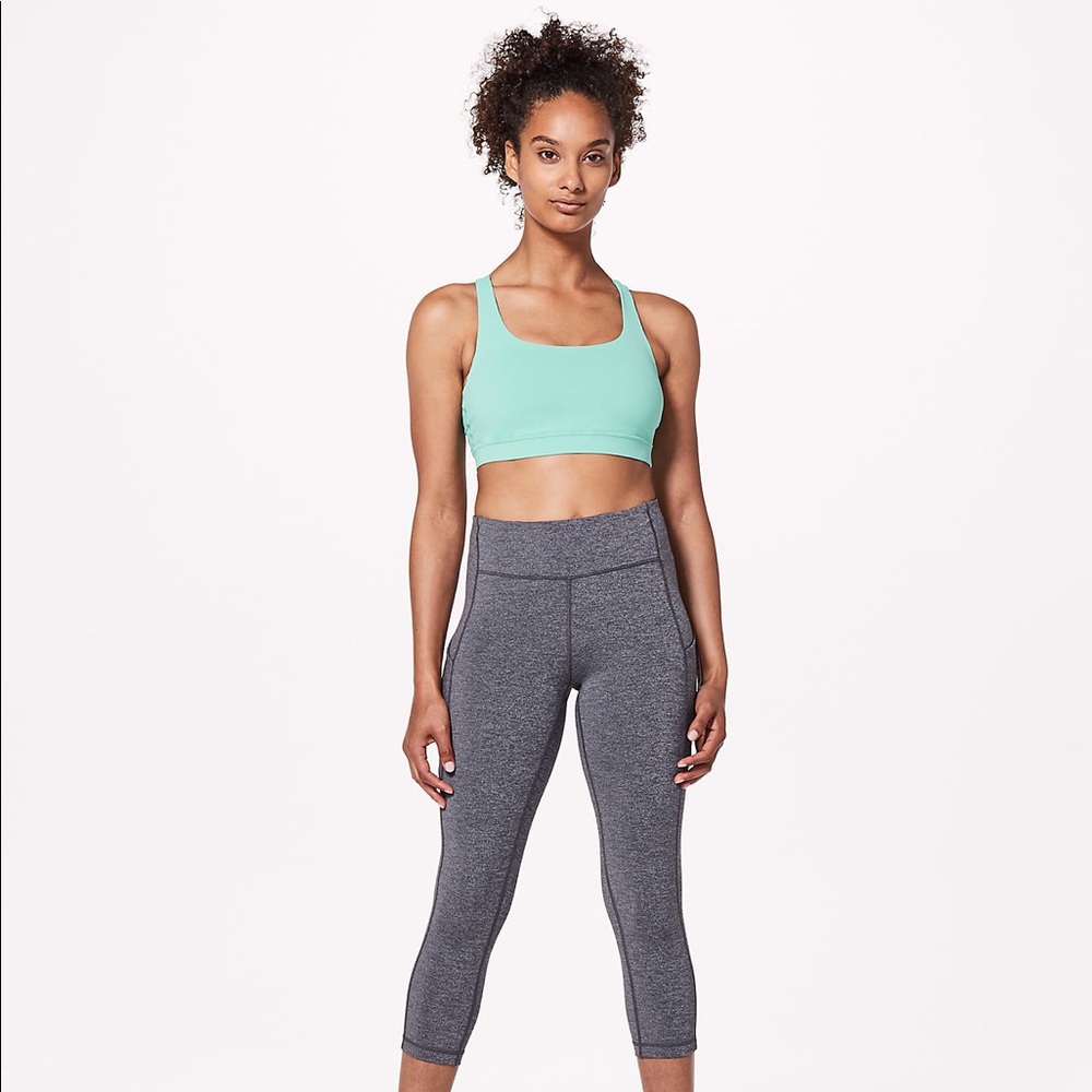 Lulul light blue, white, and navy blue sports bra